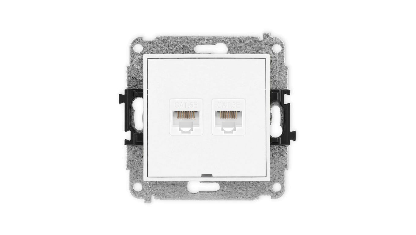 ICON Mechanizm gniazda komputerowego podwójnego 2xRJ45, kat. 5e, 8-stykowy, bez pola opisowego biały mat 25IGKBO-2