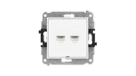 ICON Mechanizm gniazda komputerowego podwójnego 2xRJ45, kat. 5e, 8-stykowy, bez pola opisowego biały mat 25IGKBO-2