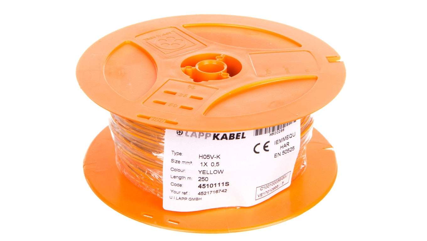 Przewód instalacyjny H05V-K 0,5 żółty 4510111S /250m/