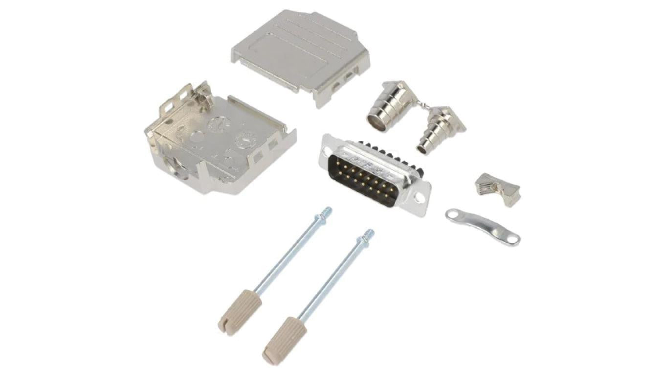 D-Sub męskie proste zacisk śrubowy na przewód 11,5mm -PIN 15 L17DPPK15-M+L717DA15PST