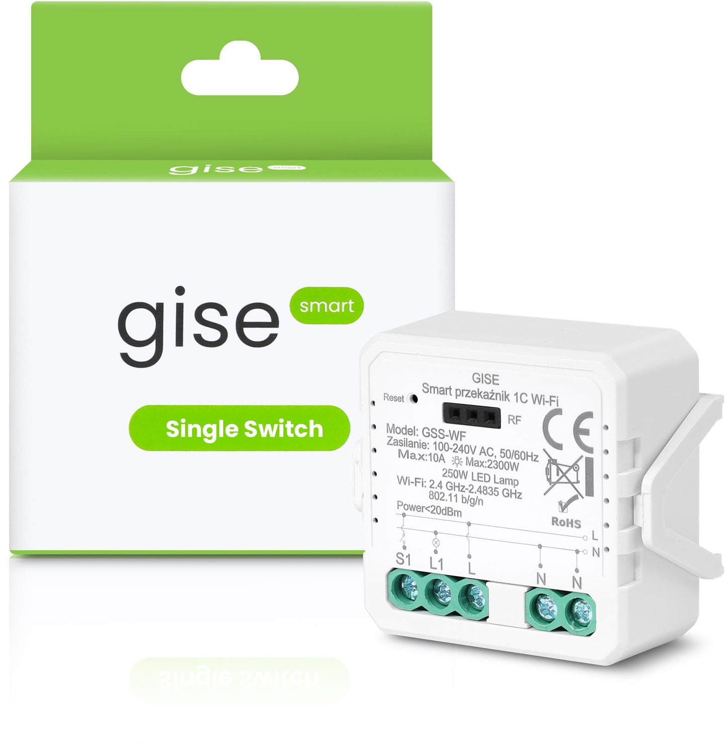 GISE Smart Pojedynczy moduł przekaźnikowy WiFi | Tuya | GSS-WF