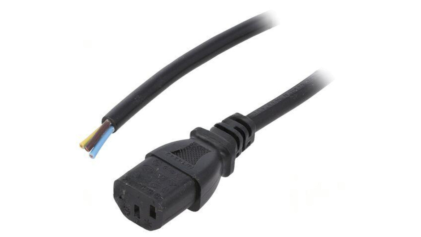 Kabel: 3x1mm2, IEC C13 żeński, 5m, 10A, 250V LT-501 H05VV-F 1.0/3C BLK 5M END