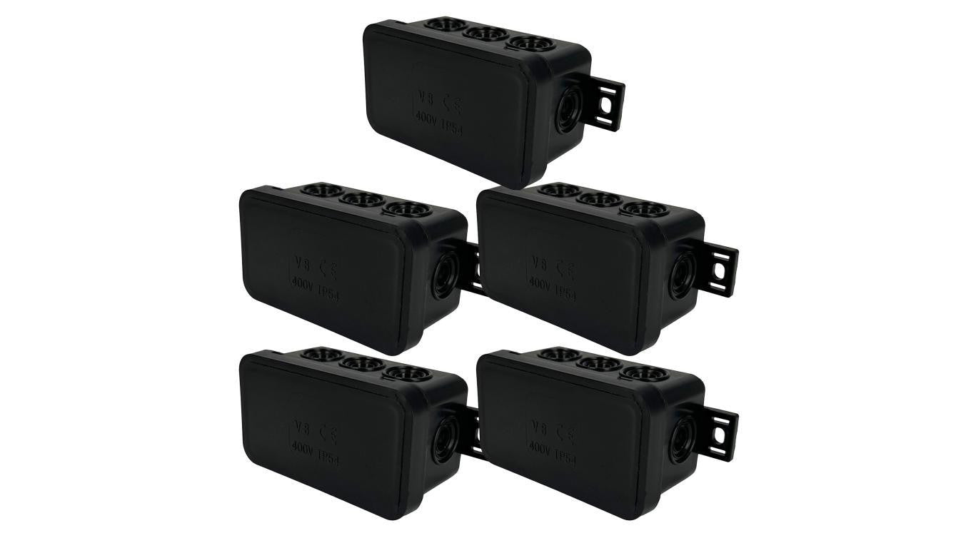 Puszka hermetyczna natynkowa elastyczna 80x45x41mm 8-wlotowa, zamknięcie na klik IP54 czarna EDO 5 szt.