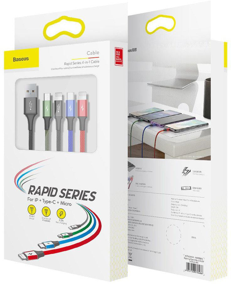 KABEL 4w1 USB-A / Lighting iPhone 2x USB-C micro-USB Baseus Cafule CA1T4-B01 1.2m 3.5A W OPLOCI