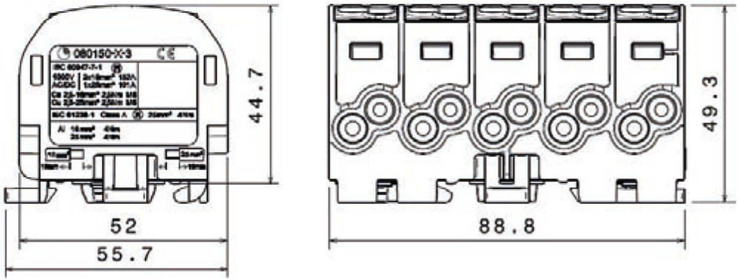 Blok rozdzielczy - odgałęźny Al/Cu 80150 SIMBLOCK szary SCB 25-5X 81500002