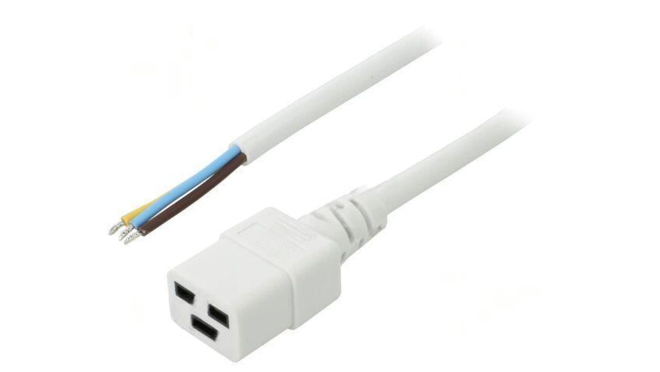 Kabel: 3x1,5mm2, IEC C19 żeński, Dł: 5m, 16A LT-549 H05VV-F 3X1.5 WHT 5M END ROJ