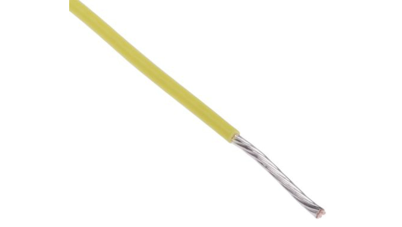 Przewód do urządzeń PTFE PTFE Żółty, 100m 0,34 mm² 19/0,15 mm, 300 V, -75 → +200C, Ø 1.1mm, RS PRO BS3G210