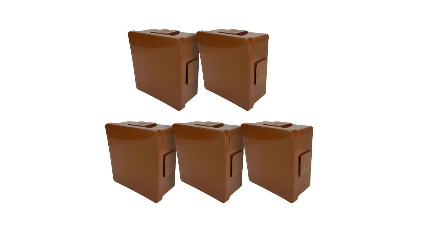 Puszka hermetyczna natynkowa 86x86x40mm 4-wlotowa, z dławikami gumowymi, IP55 zamknięcie na klik, brązowa EDO 5 szt.