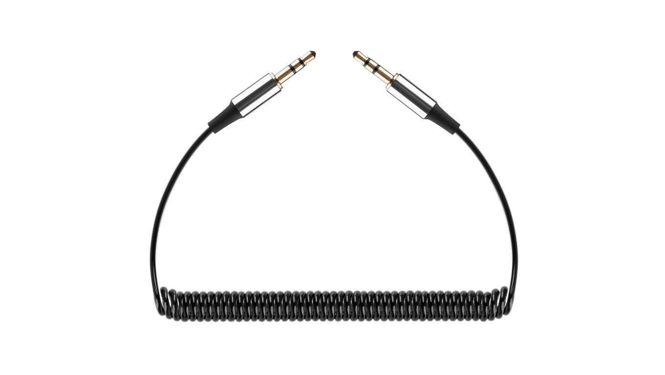 REBEL Kabel spiralny Audio AUX mini Jack 3,5mm Stereo (wtyk / wtyk) Czarny 1m