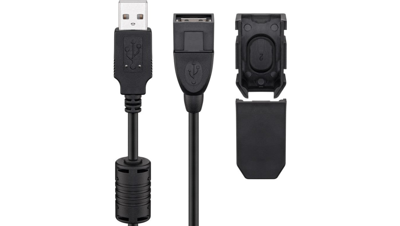 Przedłużacz USB 2.0 Hi-Speed z klipsem zabezpieczającym, Czarny - Długość kabla 2 m