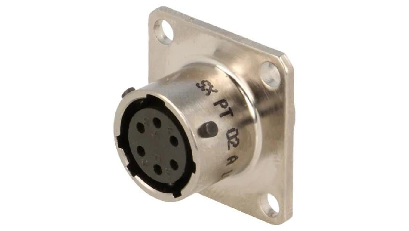 Złącze okrągłe gniazdo kołnierz (4 otwory),na panel 6-PIN PT02A1006S023