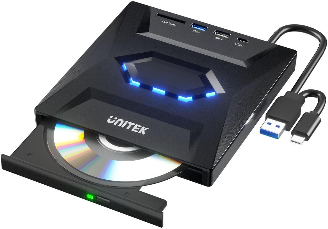 Unitek Nagrywarka zewnętrzna DVD/CD, Hub USB 5Gbps, czytnik kart SD T1037A01