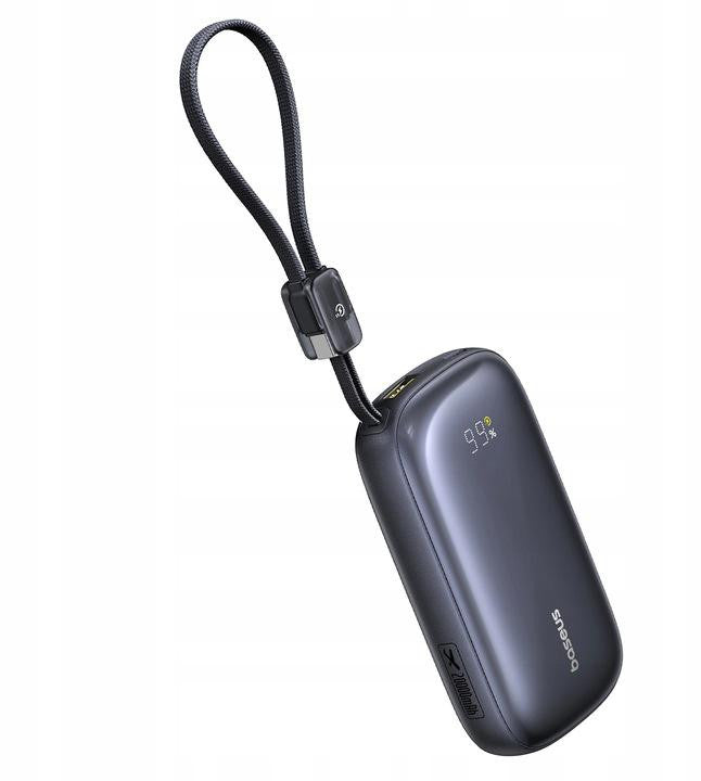 Powerbank Baseus EnerFill FC21 20000 mAh 22,5 W USB-A USB-C czarny z odłączanym kablem Lightning