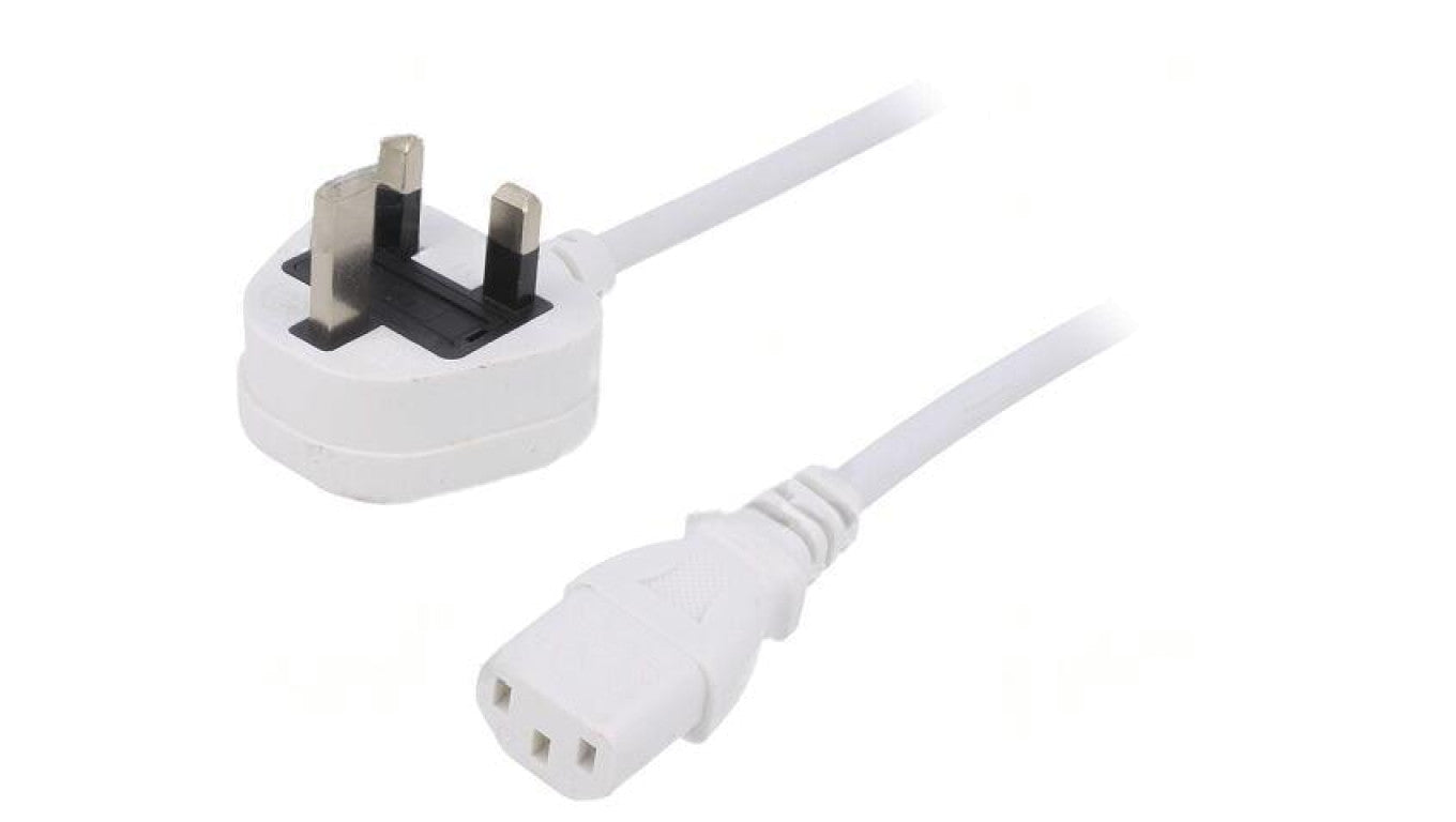 Kabel: 3x1mm2, BS 1363 (G) wtyk,IEC C13 żeński, 5m, 3A LT-318(3A)+501 H05VV-F 3X1.0 WHT 5M