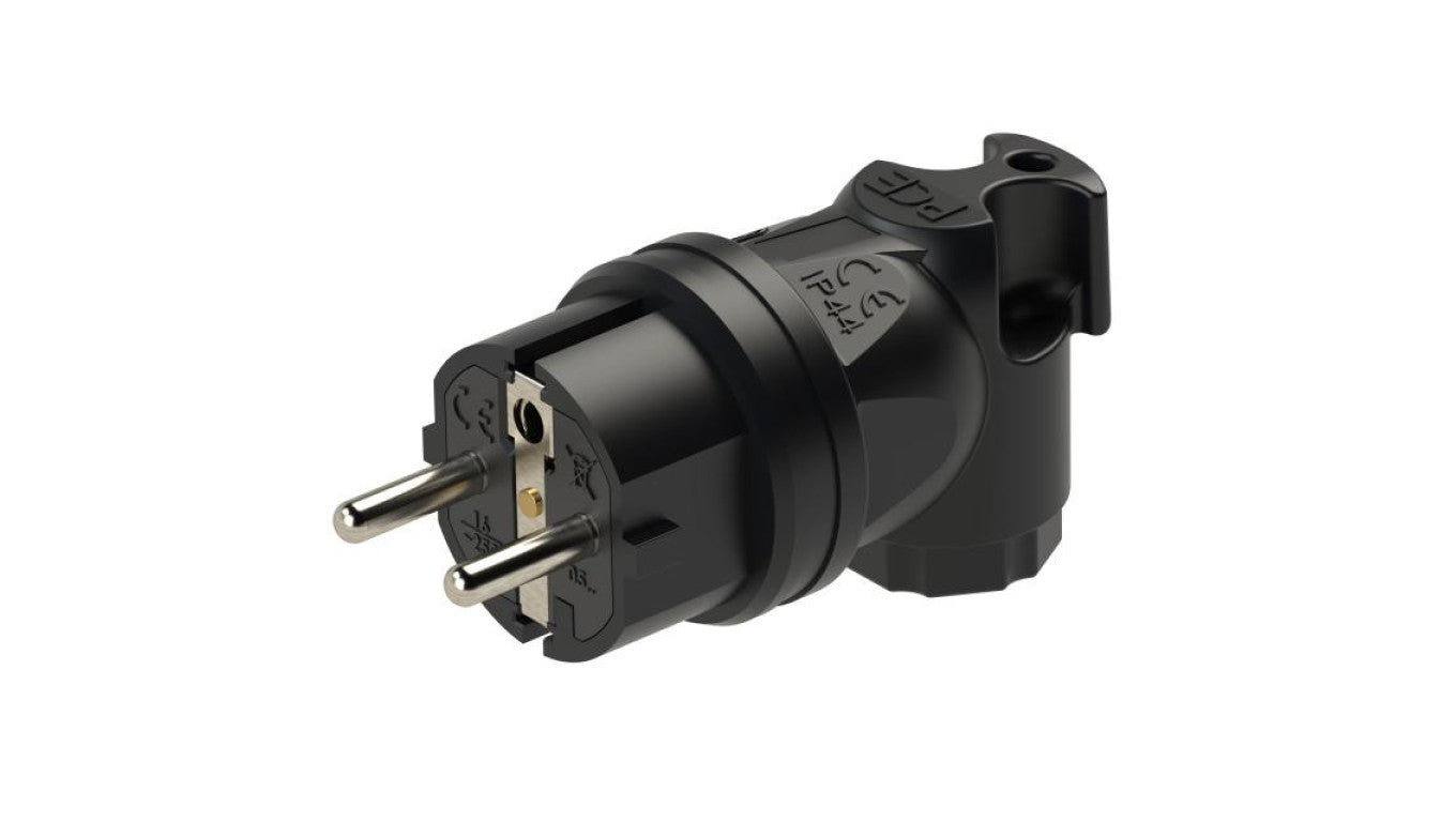 Wtyczka prądowa kątowa gumowa 2P+Z Uni-Schuko 230V 10/16A czarna IP44 TAURUS PCE na kabel pełna guma