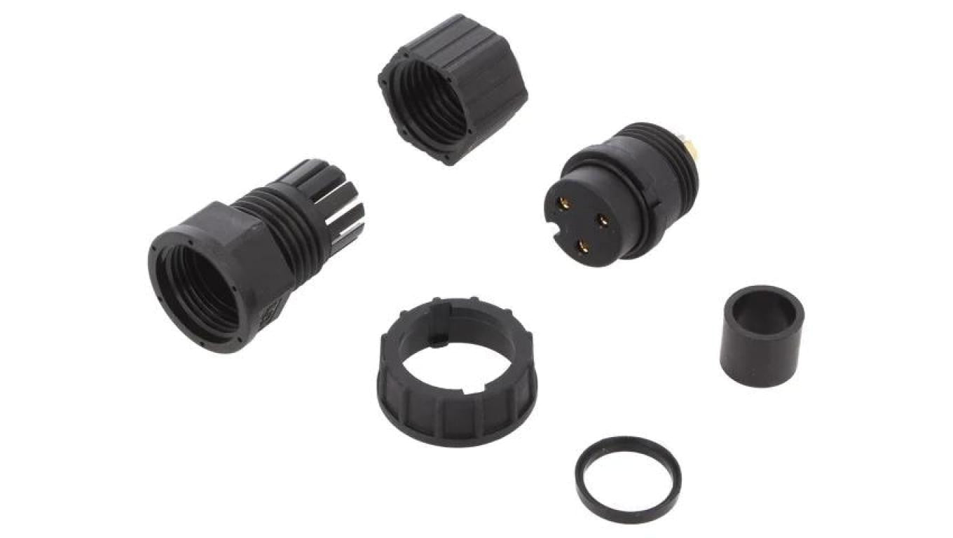 Złącze okrągłe wtyk rozmiar D żeński 3-PIN złocony 20A IP67 DC-03BFFB-LL7001