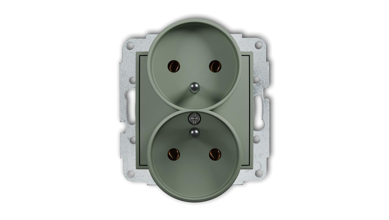 MINI Mechanizm gniazda podwójnego do ramki z uziemieniem 2x(2P+Z) (bez przesłon torów prądowych) szałwiowy 61MGPR-2z