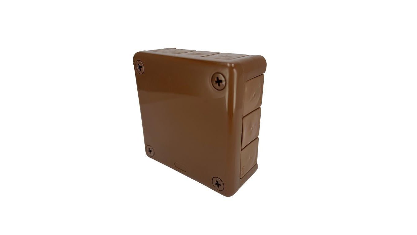 Puszka hermetyczna natynkowa 98x98x42mm 12-wlotowa, z dławikami gumowymi, IP55 zamknięcie na wkręty, brązowa EDO