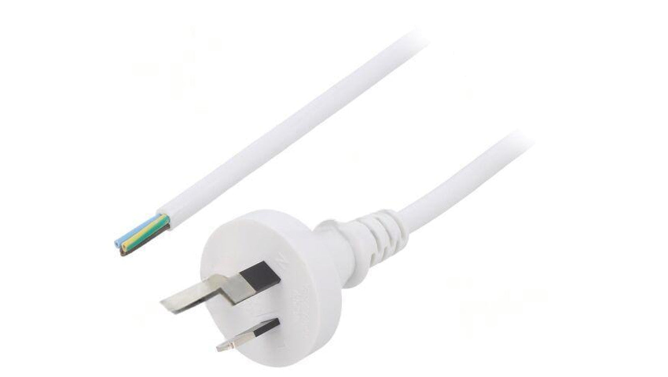 Kabel: 3x0,75mm2, AS/NZS 3112 (I) wtyk, 1,8m LT-423 3X0.75 WHT 1.8M END CUT
