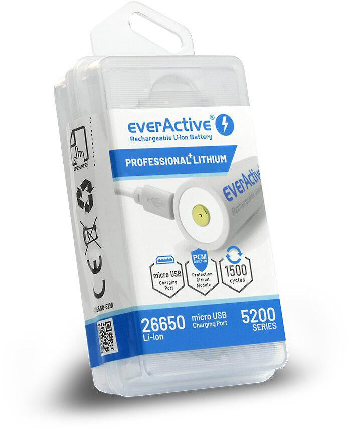 Akumulator 26650 Li-Ion 3,7V everActive 5200mAh micro USB (1 szt.) z zabezpieczeniem