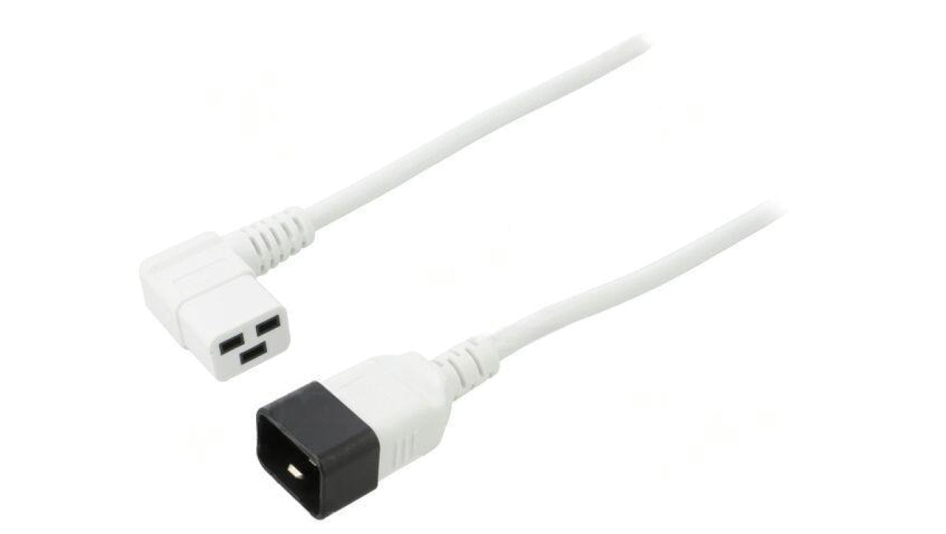 Kabel: 3x1,5mm2, IEC C19 żeński kątowy,IEC C20 męski, 5m LT-549R+550 H05VV-F 3X1.5 5M WHT
