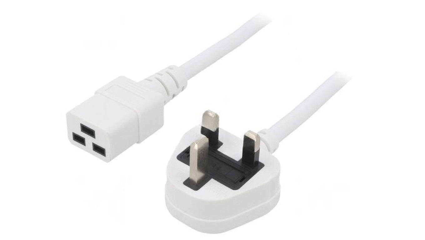 Kabel: 3x1,5mm2, BS 1363 (G) wtyk,IEC C19 żeński, 5m LT-318(3A)+549 3X1.5 WHT 5M