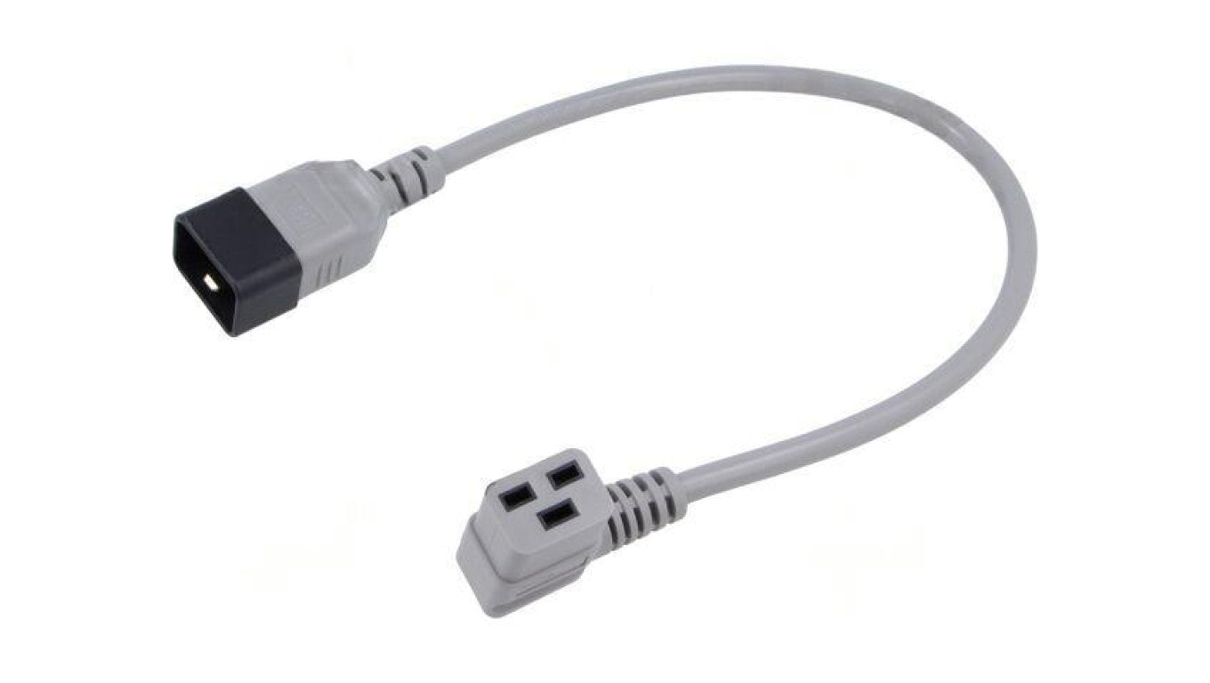 Kabel: 3x1,5mm2, IEC C19 żeński kątowy,IEC C20 męski, 0,5m LT-549R+550 H05VV-F 3X1.5 0.5M GRY