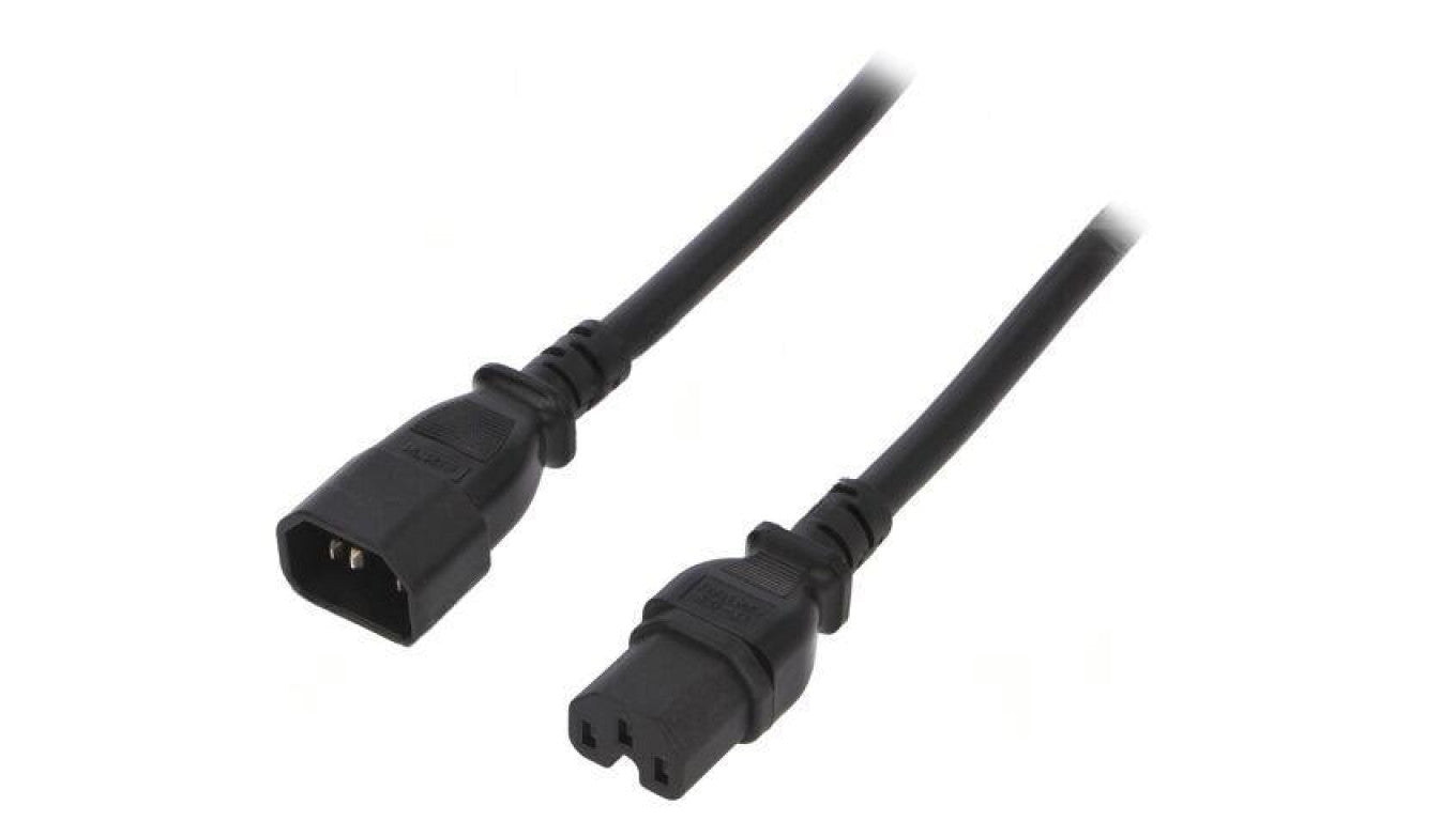 Kabel: 3x14AWG, IEC C14 męski,IEC C15 żeński, 1,8m LT-602+545 SJT 14/3 105C BLK 1.8M
