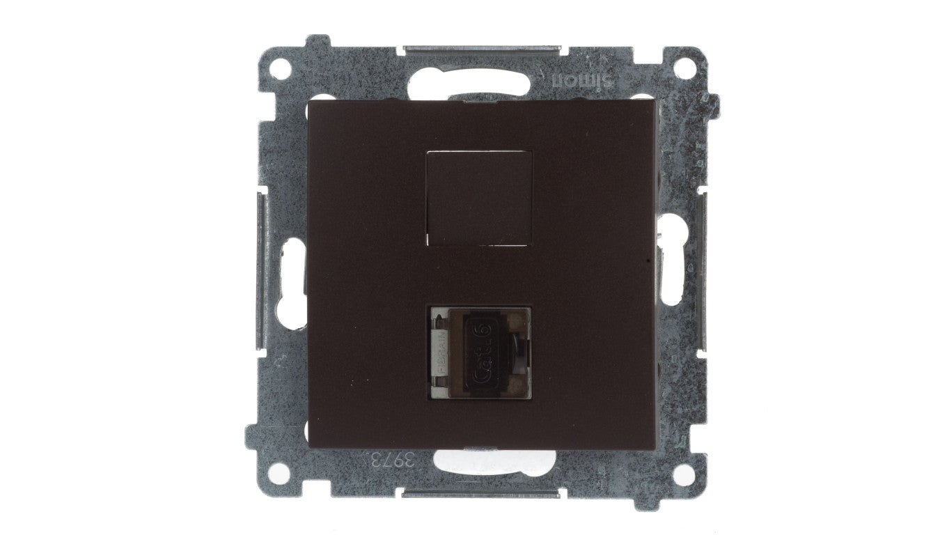 Simon 54 Gniazdo komputerowe pojedyncze RJ45 kat.6 ekranowane z przesłoną brąz mat D61E.01/46