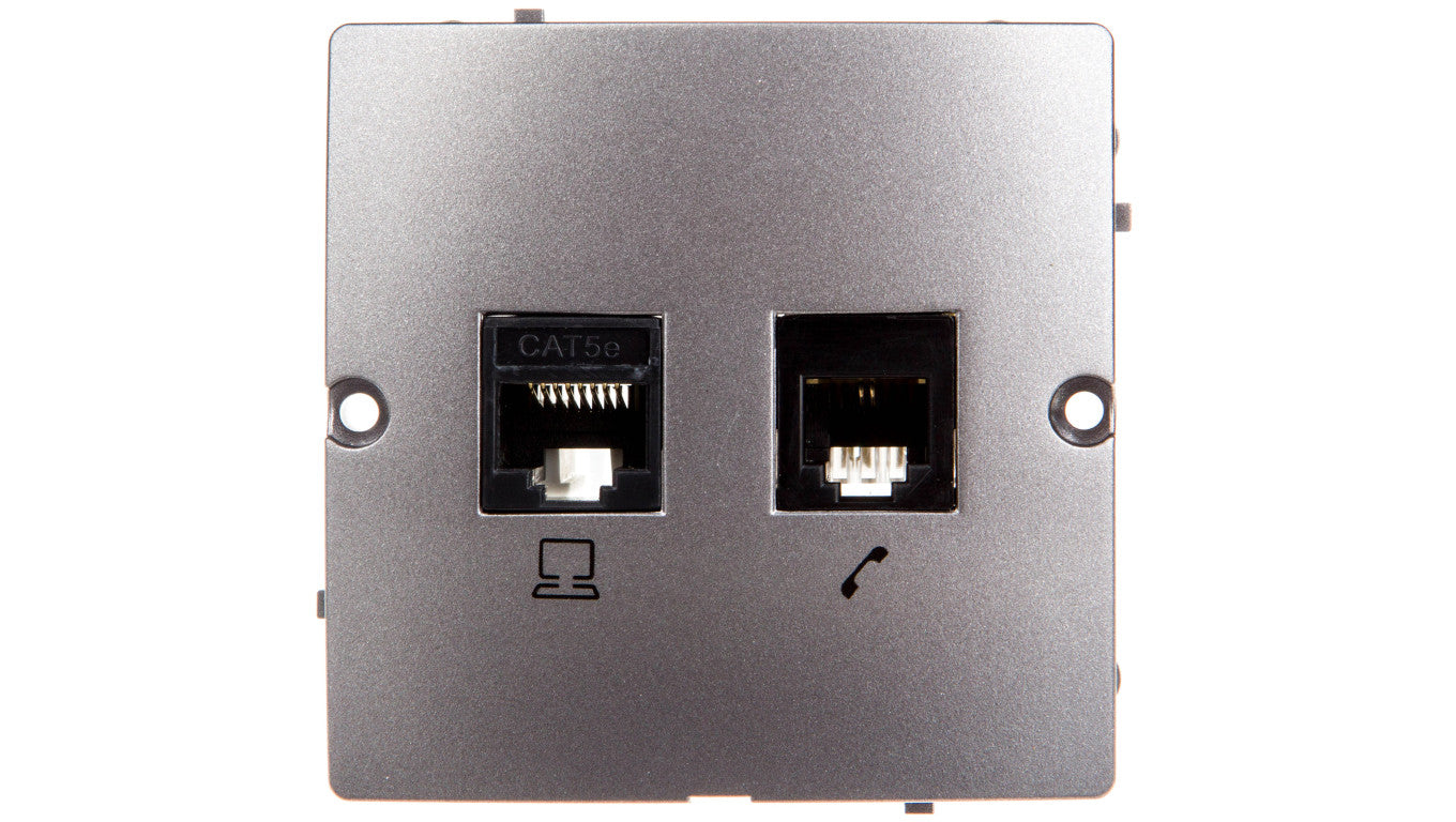 Simon Basic Gniazdo teleinformatyczne RJ45 kat.5e + RJ11 stal inox BMF5T.02/21