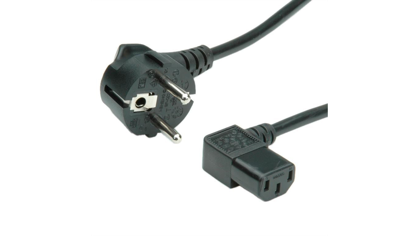 Kątowy kabel zasilający ROLINE. Złącze IEC, czarne, 1,8 m
