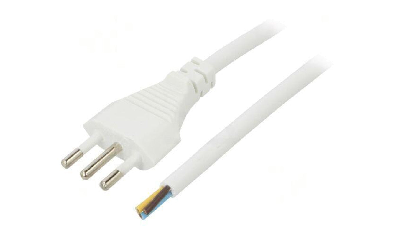 Kabel: 3x1mm2, CEI 23-50 (L) wtyk, 1m, 10A LT-319 3X1.0 WHT 1M END CUT