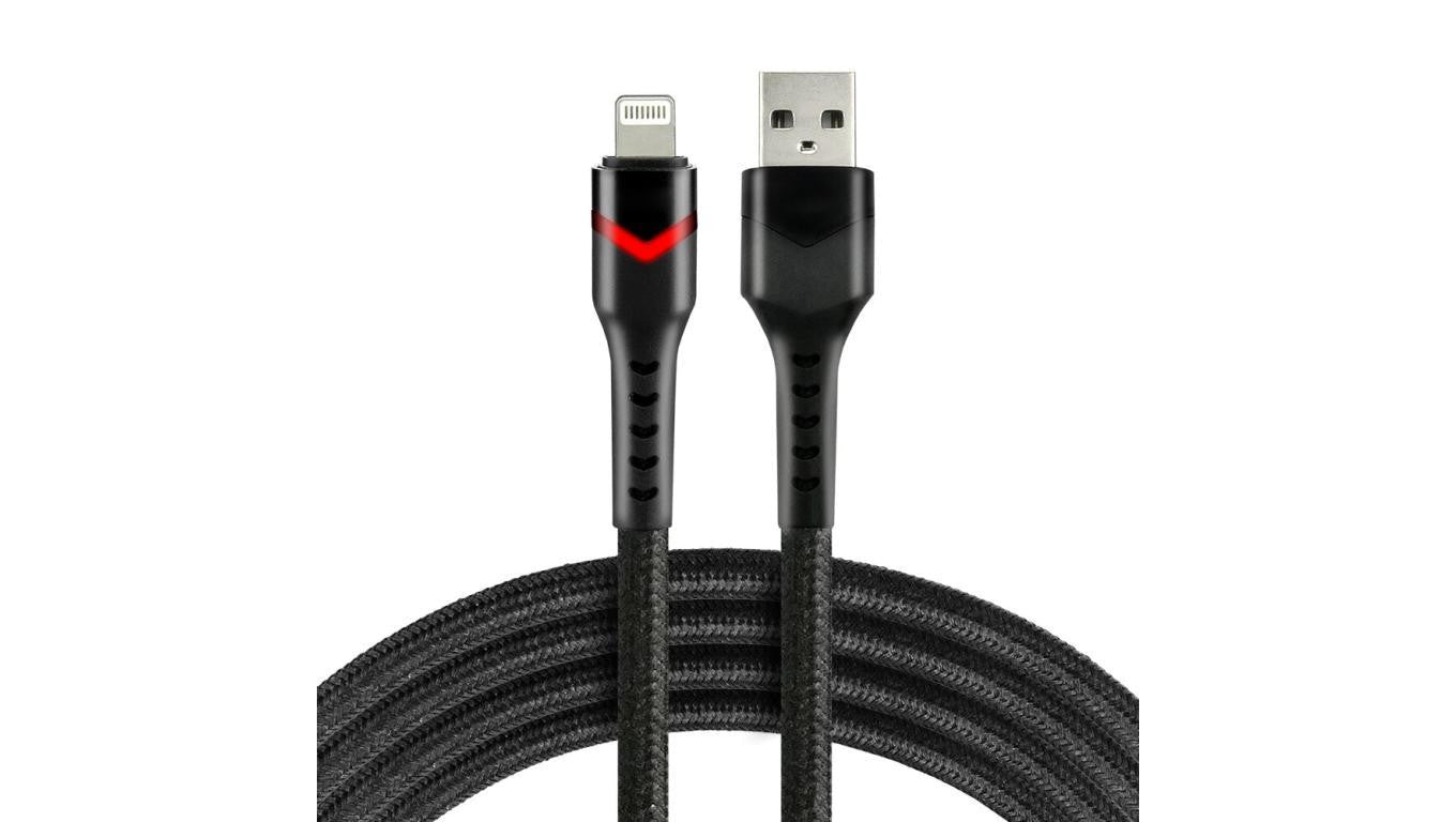 Kabel przewód pleciony USB - Lightning RGB LED everActive CBB-1IBR 100cm z obsługą szybkiego ładowania do 2,4A czarny