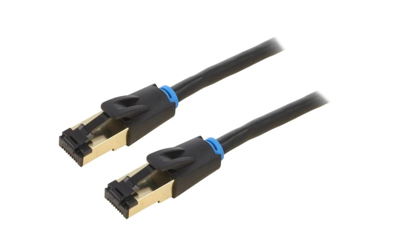 Patch cord S/FTP Cat 8 OFC PVC czarny 5m Pokrycie: złocony IKABJ