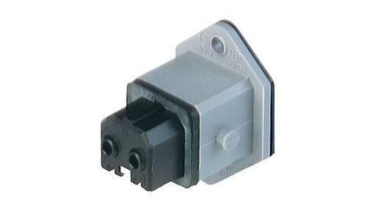 Prostokątne panelowe złącze zasilające żeńskie montaż frontowy z kołnierzem 2-PIN+PE 230 VAC/DC 16 A AC STAKEI 2 930647106