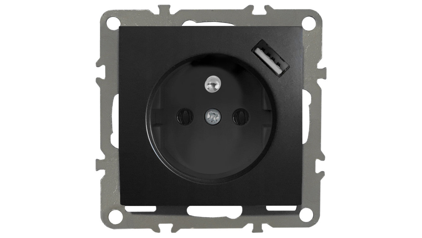 QUADRA Gniazdo z/u +USB czarne matowe