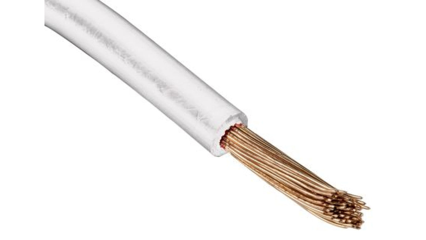 Przewód jednożyłowy linkowy, Przewód instalacyjny, 0,2 mm², 11/0,16 mm, 24 AWG, MPPE, 600 V, Biały, dł. 100m, RS PRO