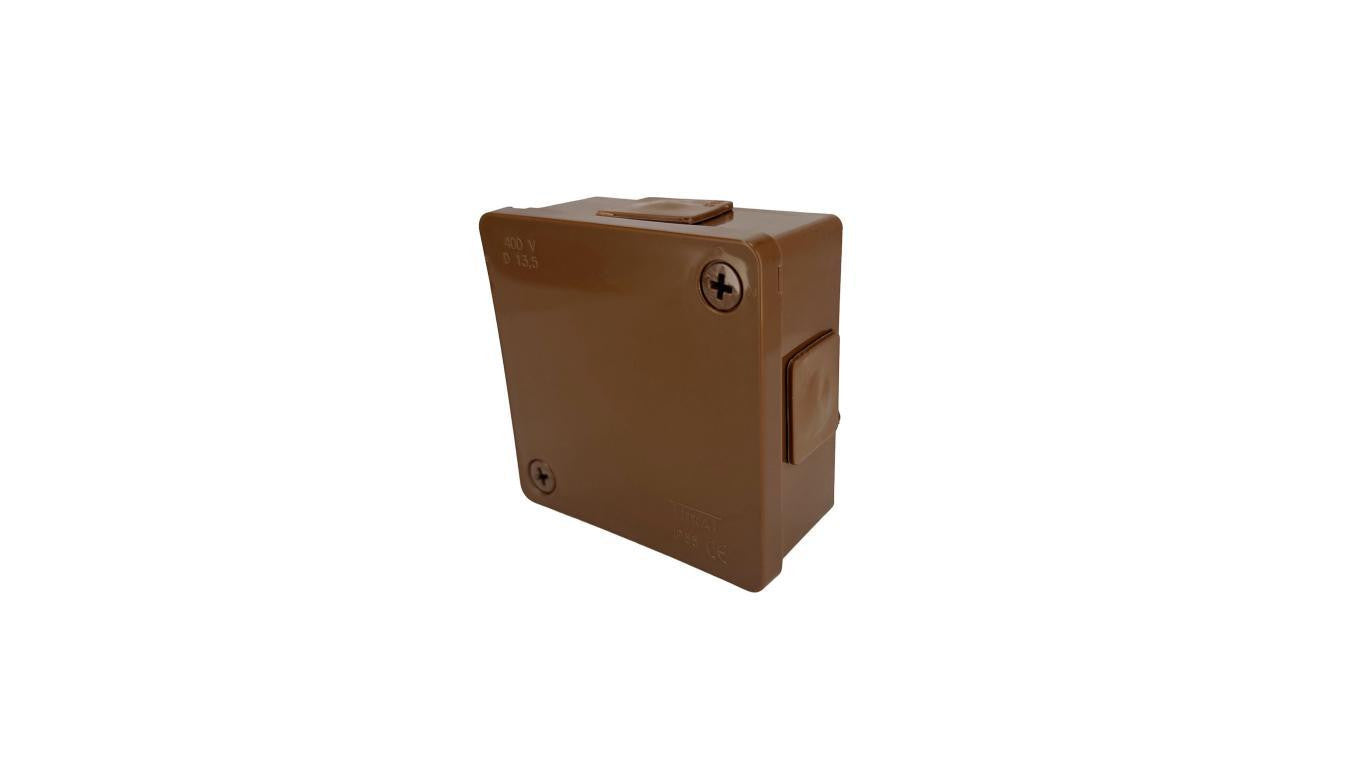 Puszka hermetyczna natynkowa 86x86x40mm 4-wlotowa, z dławikami gumowymi, IP55 zamknięcie na wkręty, brązowa EDO