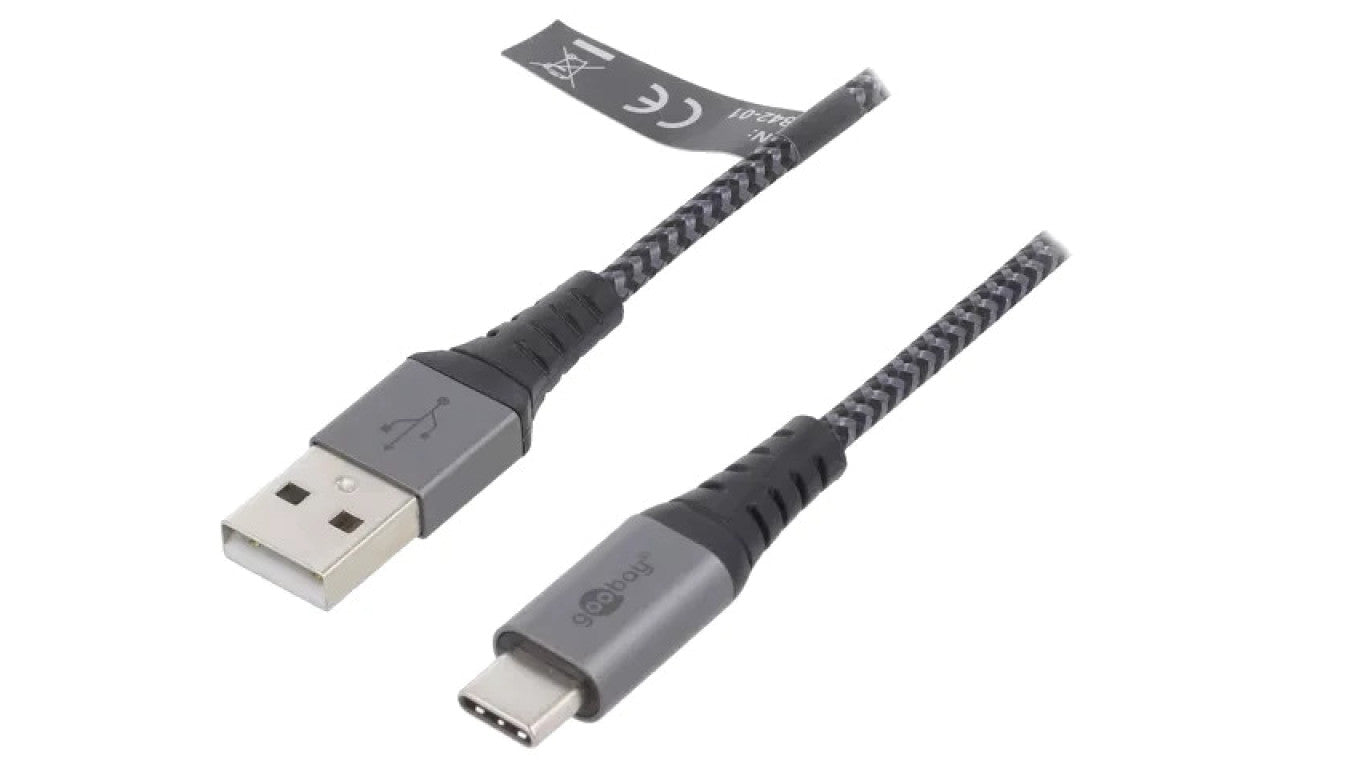 Kabel USB 2.0 USB A wtyk, USB C wtyk 2m 480Mbps tekstylny 49297