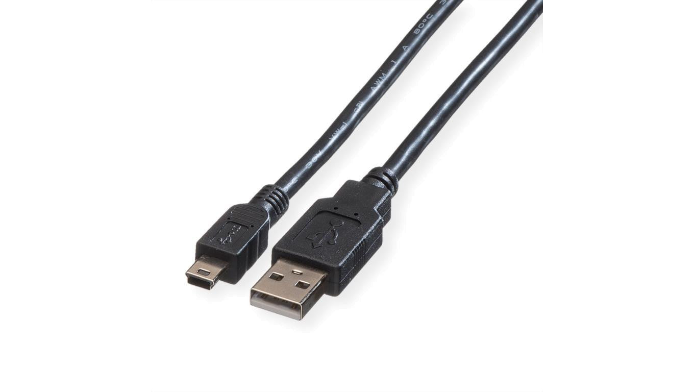 Kabel ROLINE USB 2.0, typ A - 5-stykowy mini, czarny, 3 m