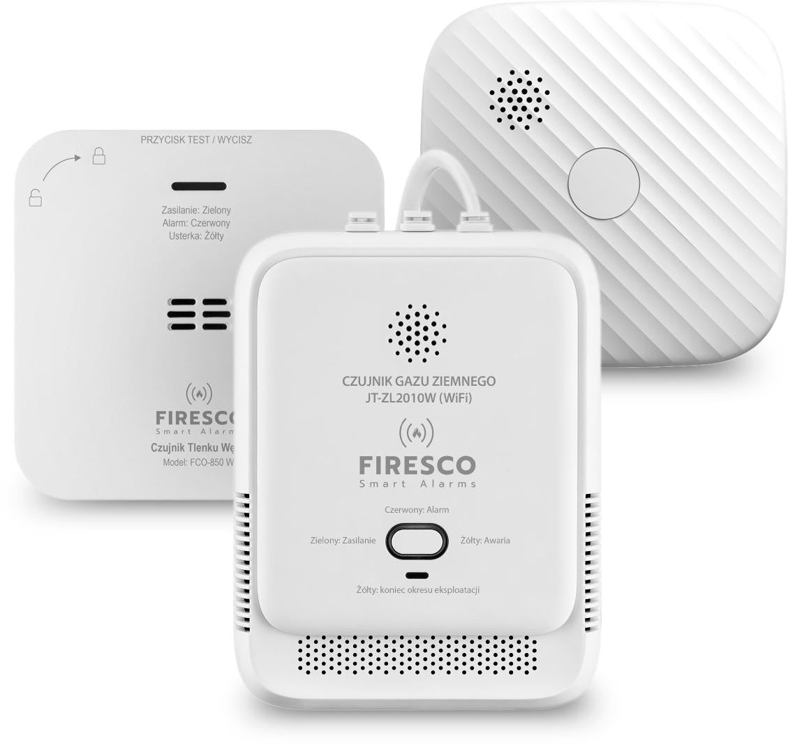 Zestaw czujników WIFI FIRESCO czujnik czadu+czujnik dymu+czujnik gazu