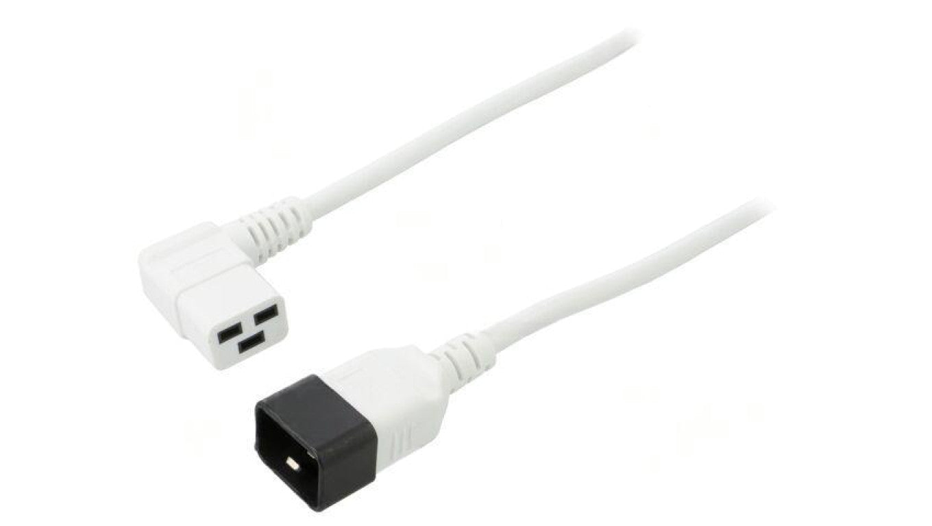 Kabel: 3x1,5mm2, IEC C19 żeński kątowy,IEC C20 męski, 3m LT-549R+550 H05VV-F 3X1.5 3M WHT