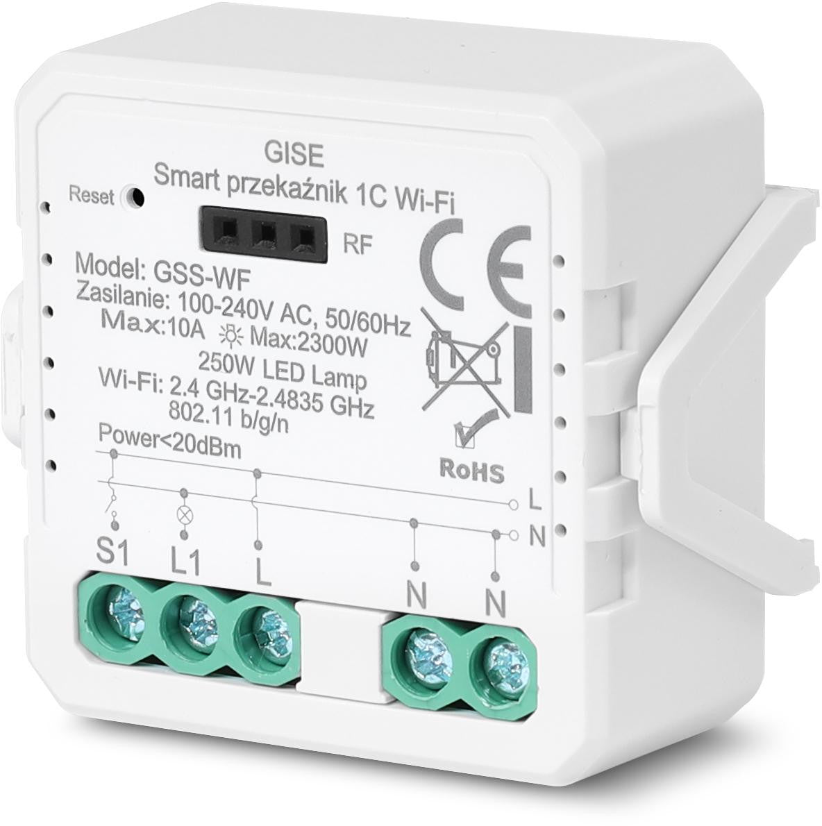 GISE Smart Pojedynczy moduł przekaźnikowy WiFi | Tuya | GSS-WF