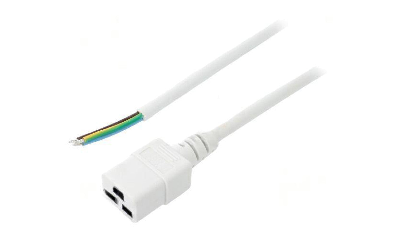 Kabel: 3x1,5mm2, IEC C19 żeński, Dł: 1,8m, 16A LT-549 H05VV-F 3X1.5 WHT 1.8M END R