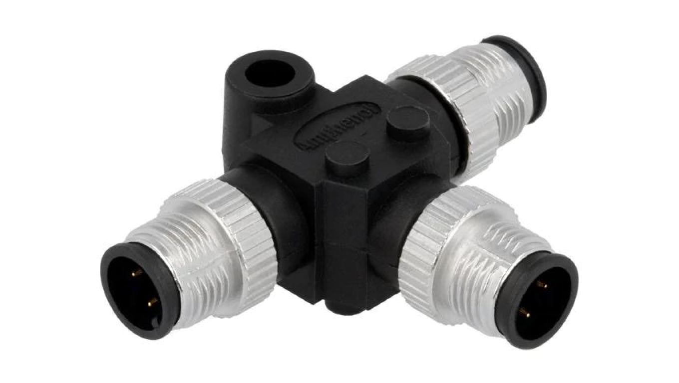 Trójnik M12 męski x3 kod A-DeviceNet / CANopen -PIN 4 IP68 T SS-040404-MMM-TS001
