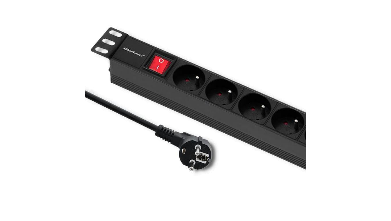 Qoltec Listwa zasilająca PDU do RACK 19 1U 16A 8xFRENCH 2m