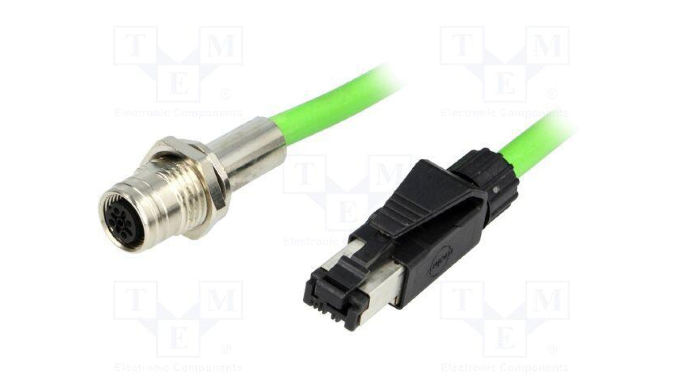 Adapter M12 gniazdo żeńskie RJ45 wtyk kod D-Ethernet PIN 4 1201080252