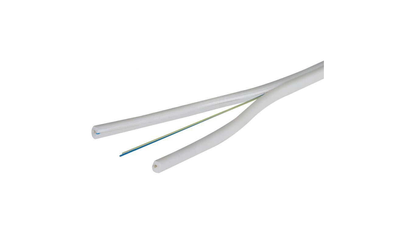 Kabel światłowodowy 2 włókna 2J SM 9/125 FTTH płaski uniwersalny wzmocnienie dwoma prętami biały LSZH Dca SecurityNet 1000m