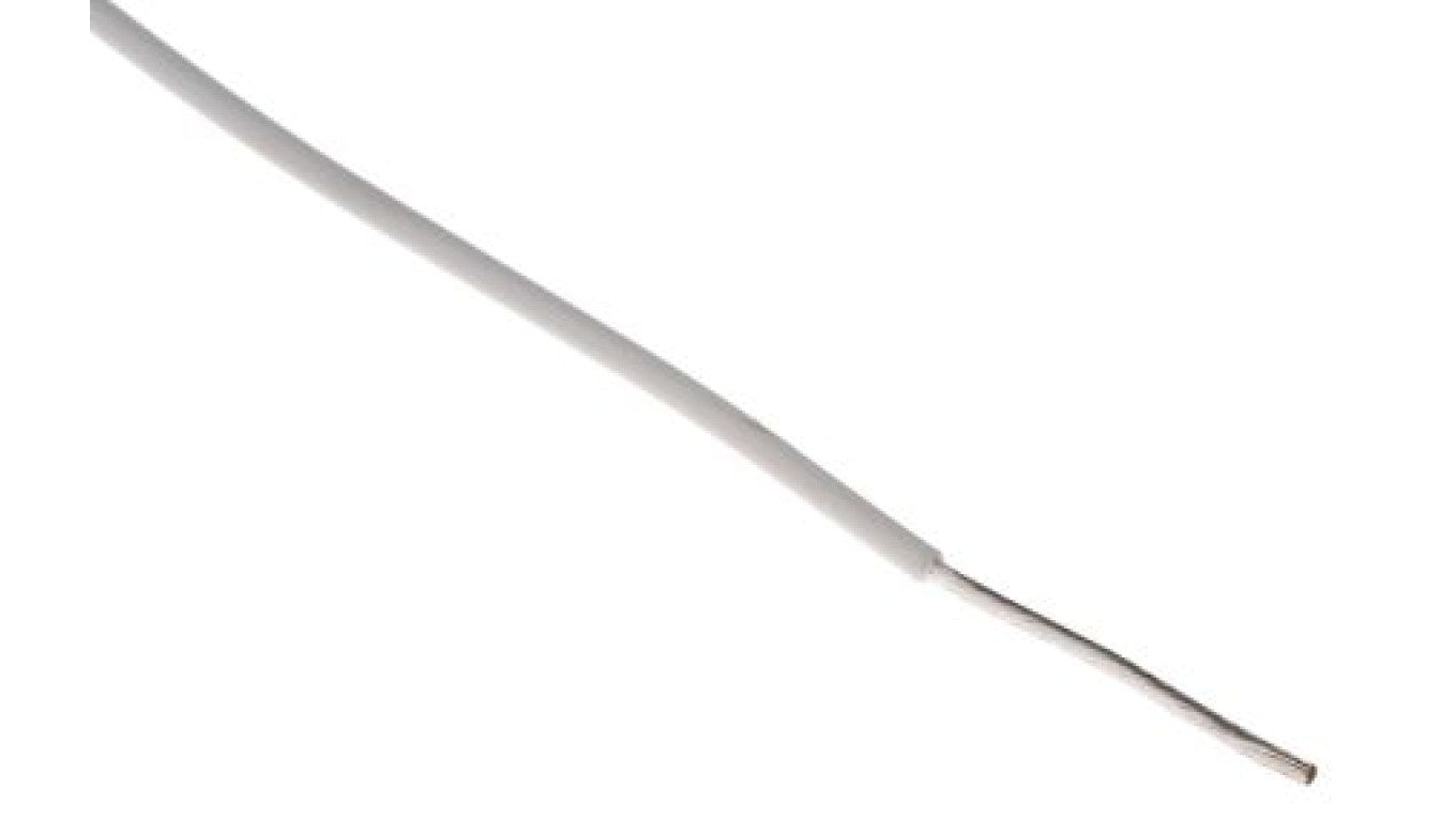 Przewód do urządzeń PTFE PTFE Biały, 100m 0,34 mm² 19/0,15 mm, 600 V, -75 → +200C, Ø 1.35mm, RS PRO BS3G210
