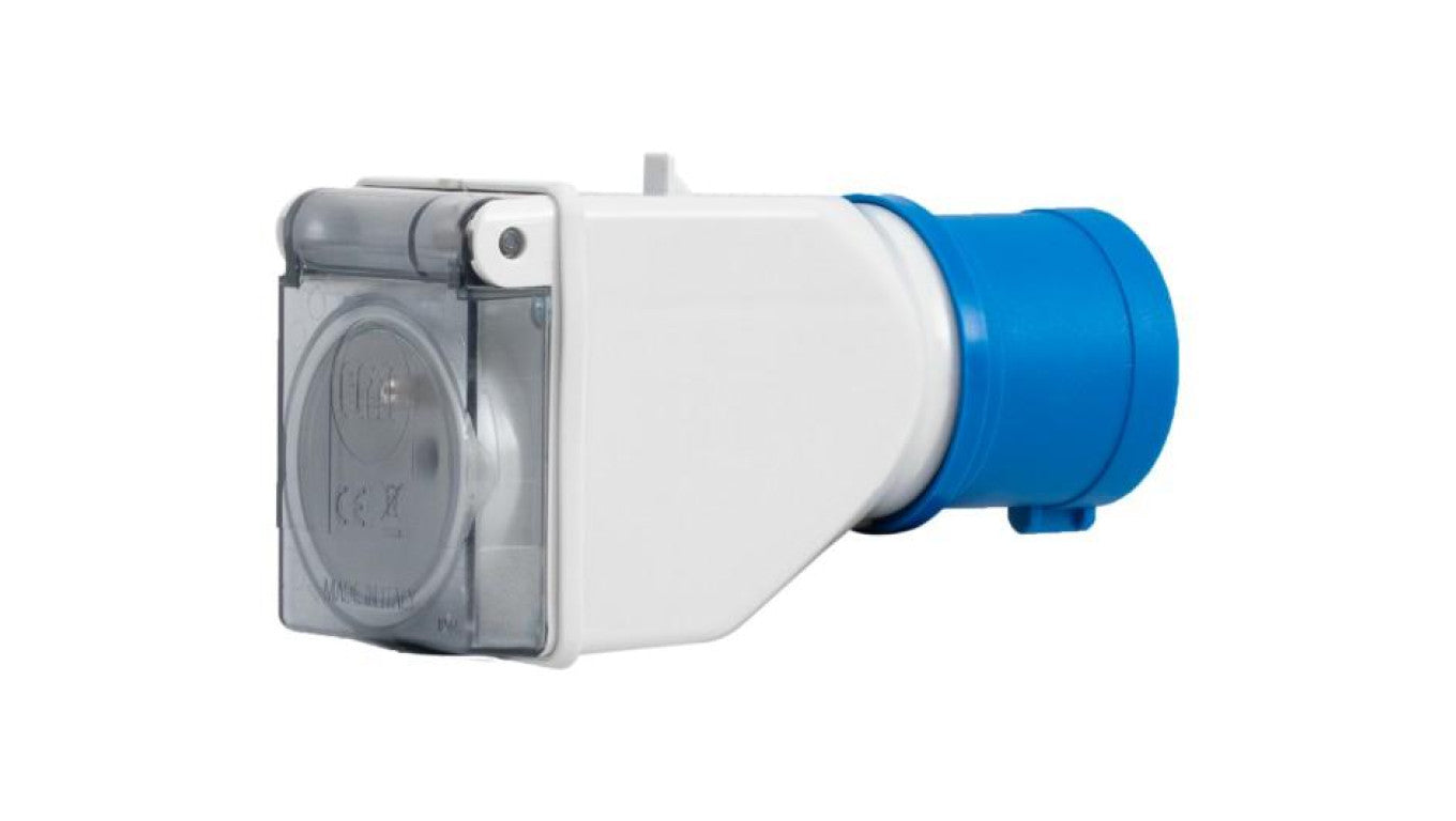 Adapter kempingowy wtyk 16A 3p przemysłowy, gniazdo tablicowe 230V IP44